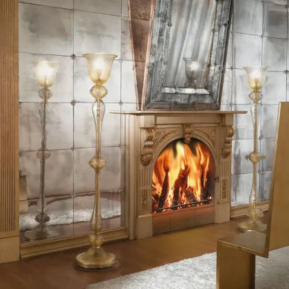 Zdjęcie Połyskliwa złotawa lampa podłogowa PV34/1 na indywidualne zamówienie