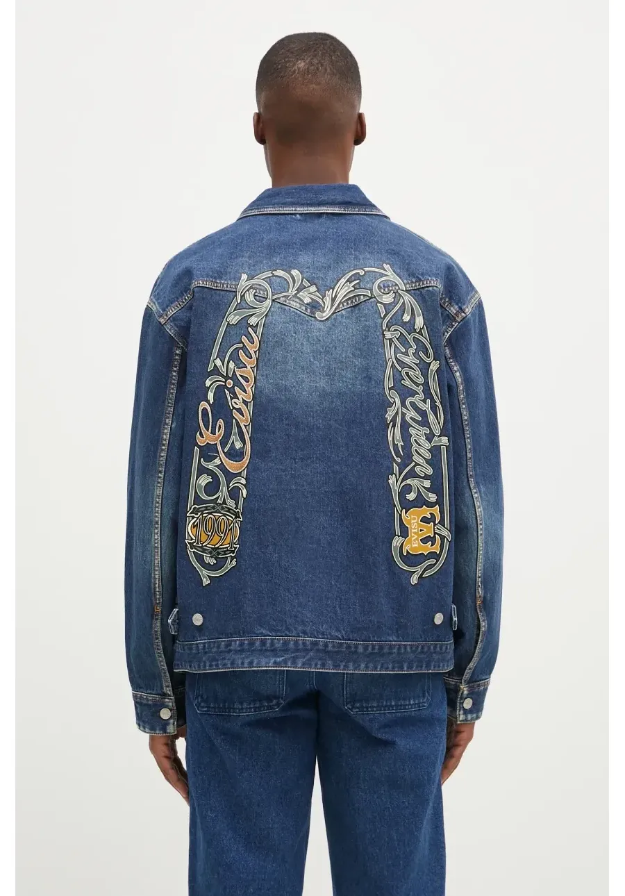 obrazek 1 Evisu kurtka jeansowa Sheridan Daicock Printed męska kolor granatowy przejściowa 2EAHTM4SJ1015