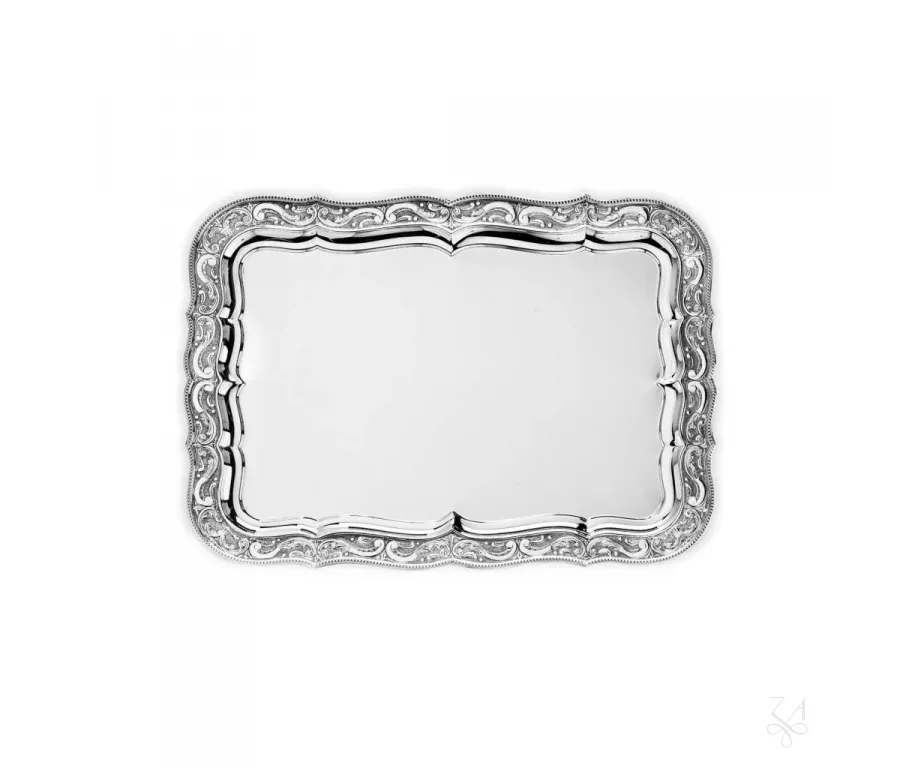 obrazek 1 Unikalna prostokątna srebrna taca o bogatym zdobieniu - Zaramella Argenti