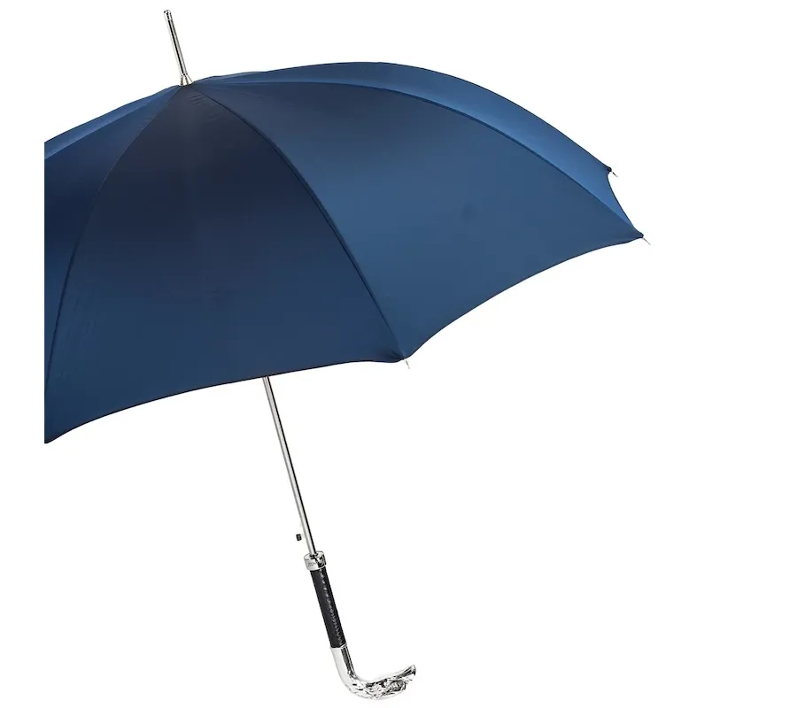obrazek 11 Stylowy granatowy parasol męski z rączką w kształcie srebrnej głowy orła - Pasotti
