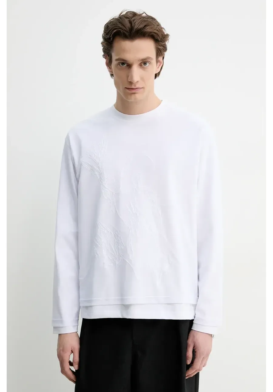 obrazek 1 Heliot Emil longsleeve kolor biały z aplikacją SS25_M_09_137_WHT02