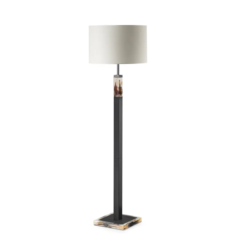 picture 1 Prestigious floor lamp made of dark horn and Tosca leather - Arcahorn