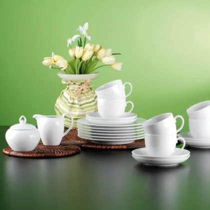 Zdjęcie Stylowy biały porcelanowy 20-elementowy serwis do kawy - Seltmann Weiden