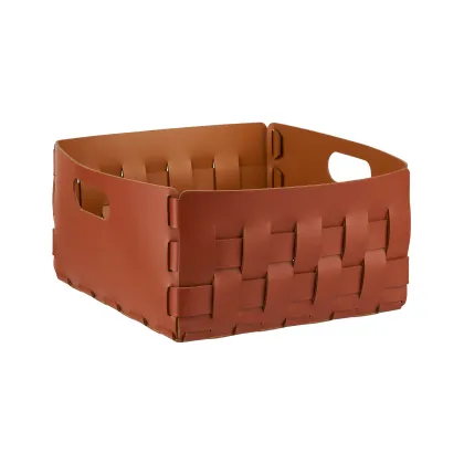 Zdjęcie Skórzany bordowy kosz Bottega o wymiarach 35x35xH20 cm