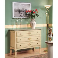 Picture Chest of drawers - antique lacquered ivory finish with floral inserts - Fratelli Mirandola