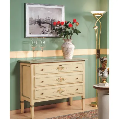 Zdjęcie Komoda - antyczne lakierowane wykończenie w kolorze kości słoniowej z kwiatowymi wstawkami - Fratelli Mirandola