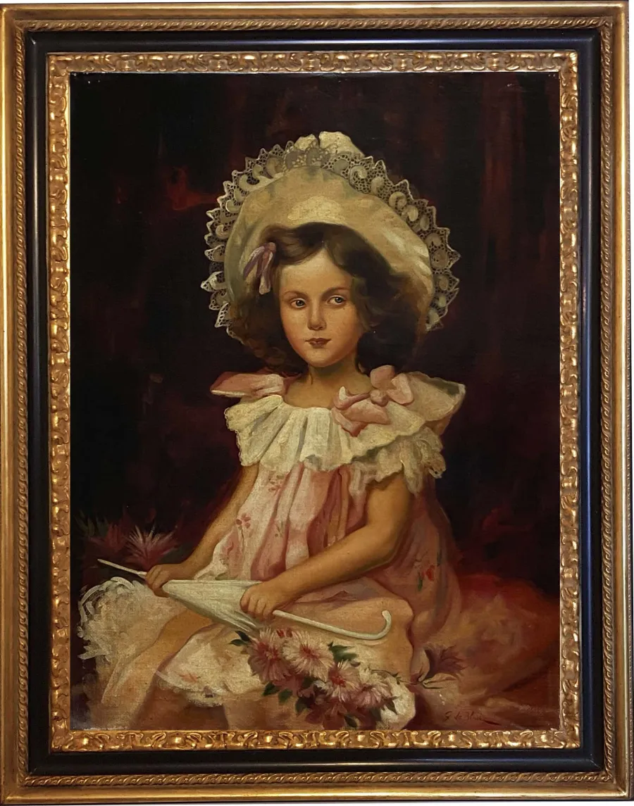 obrazek 1 Obraz, portret dziewczynki z parasolką na płótnie w obramowaniu - Eugenio De Blasi