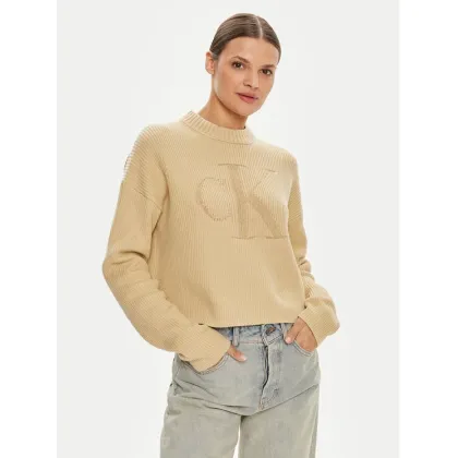 Zdjęcie Calvin Klein Jeans Sweter Logo Intarsia J20J223615 Beżowy Relaxed Fit