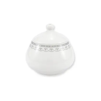 Zdjęcie Wyjątkowa czeska cukiernica z porcelany zdobiona subtelnym szarym ornamentem – Leander