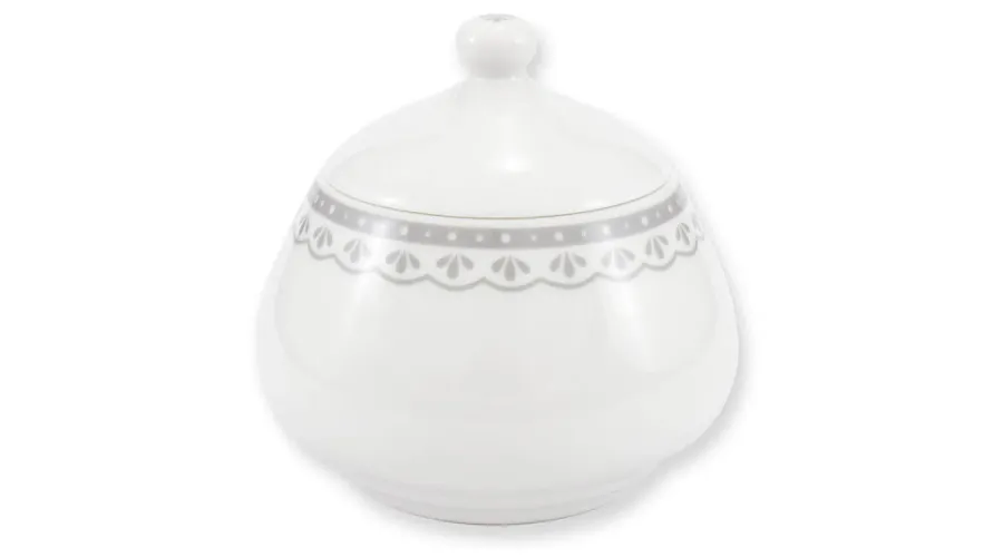 obrazek 1 Wyjątkowa czeska cukiernica z porcelany zdobiona subtelnym szarym ornamentem – Leander