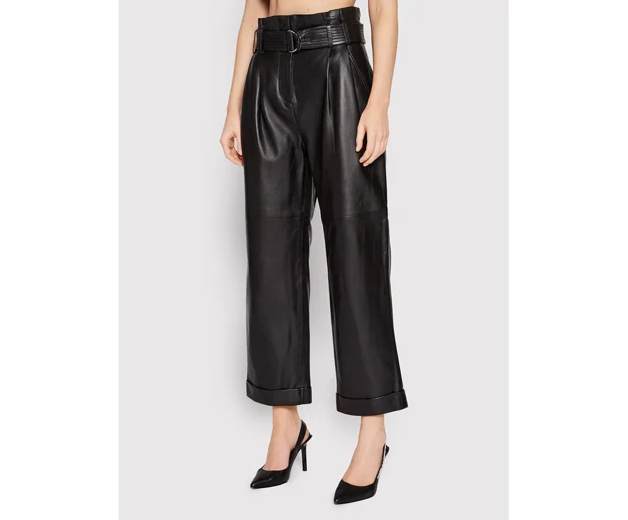 obrazek 1 KARL LAGERFELD Spodnie skórzane High Waist 220W1900 Czarny Relaxed Fit