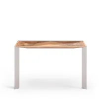 Picture Unique Portuguese console in satin wood, red rubber wood and brushed stainless steel