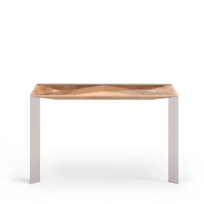 Zdjęcie Wyjątkowa portugalska konsola z satynowego drewna, czerwonego drewna gumowego i szczotkowanej stali nierdzewnej