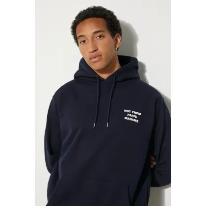 Zdjęcie Drôle de Monsieur bluza bawełniana Le Hoodie Slogan męska kolor granatowy z kapturem z nadrukiem PERM-HO162-CO127-NY