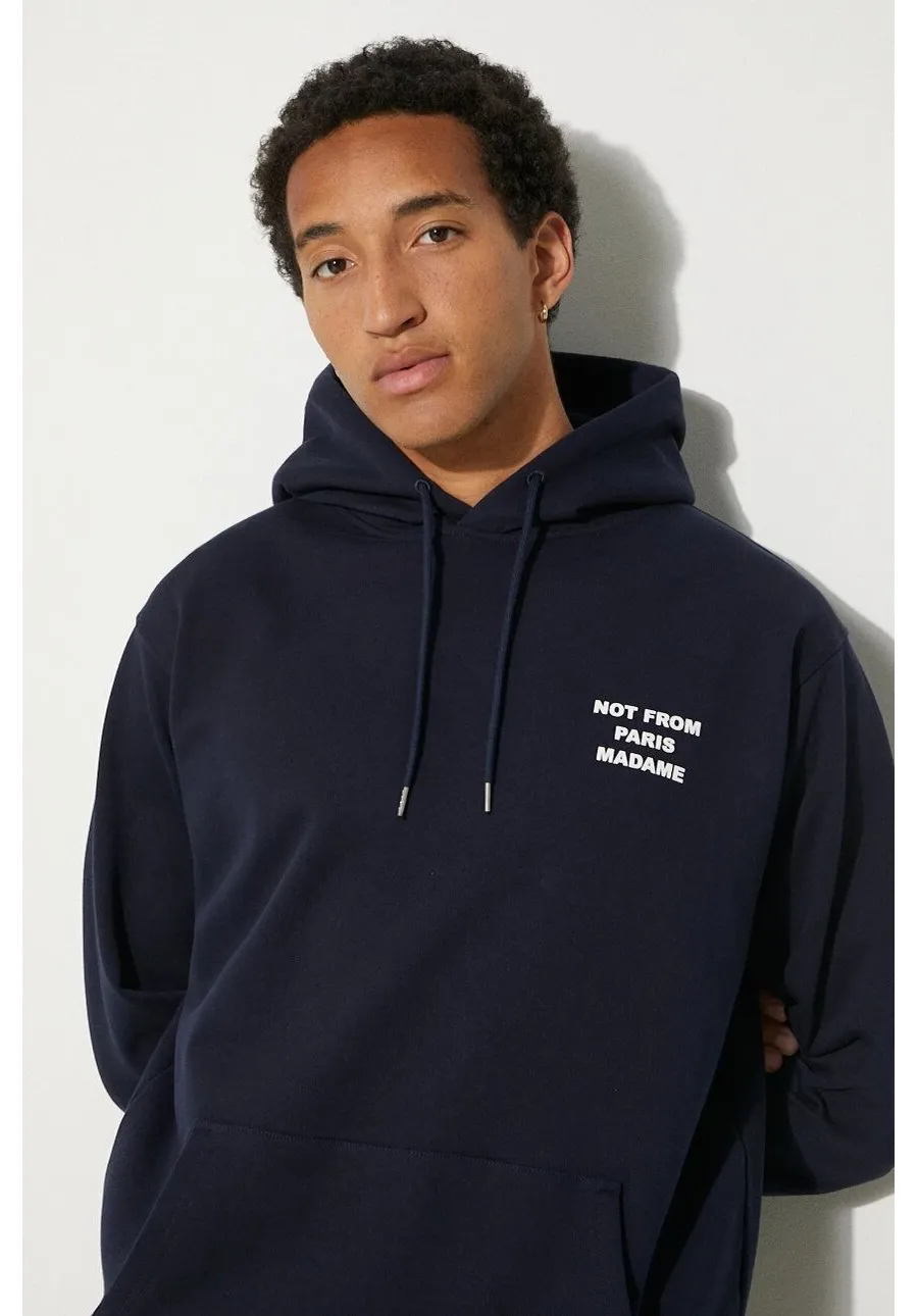 obrazek 1 Drôle de Monsieur bluza bawełniana Le Hoodie Slogan męska kolor granatowy z kapturem z nadrukiem PERM-HO162-CO127-NY