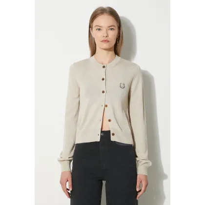Zdjęcie Maison Kitsuné kardigan wełniany Bold Fox Head Patch Regular Cardigan kolor beżowy lekki MW00508KT1036