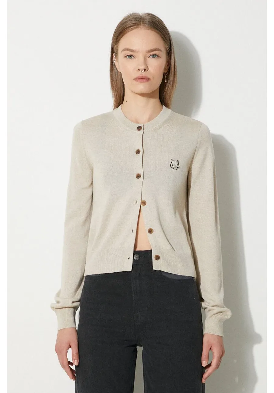 obrazek 1 Maison Kitsuné kardigan wełniany Bold Fox Head Patch Regular Cardigan kolor beżowy lekki MW00508KT1036