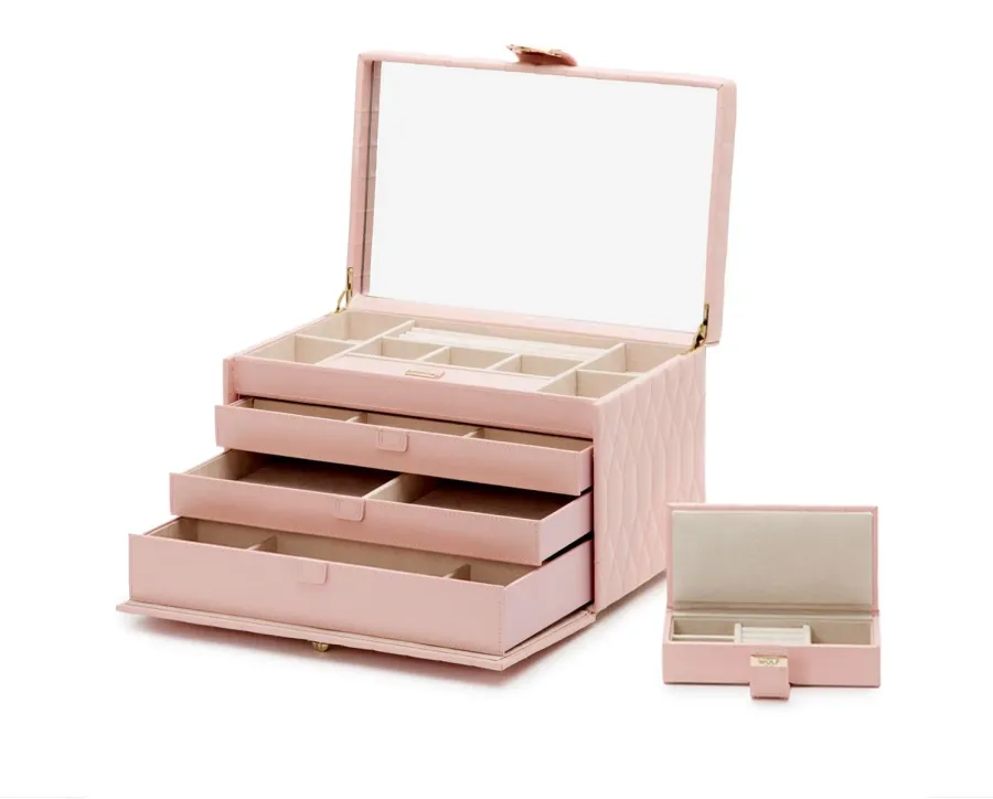 obrazek 1 Luksusowy skórzany kuferek na biżuterię Caroline Large Rose Quartz