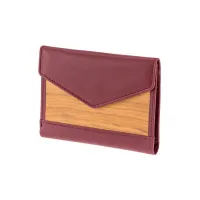 Picture Elegant women's purse made of smooth wine-red leather and natural Amazaque wood