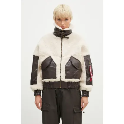 Zdjęcie Alpha Industries kurtka Teddy PU Bomber damska kolor beżowy przejściowa oversize 148001