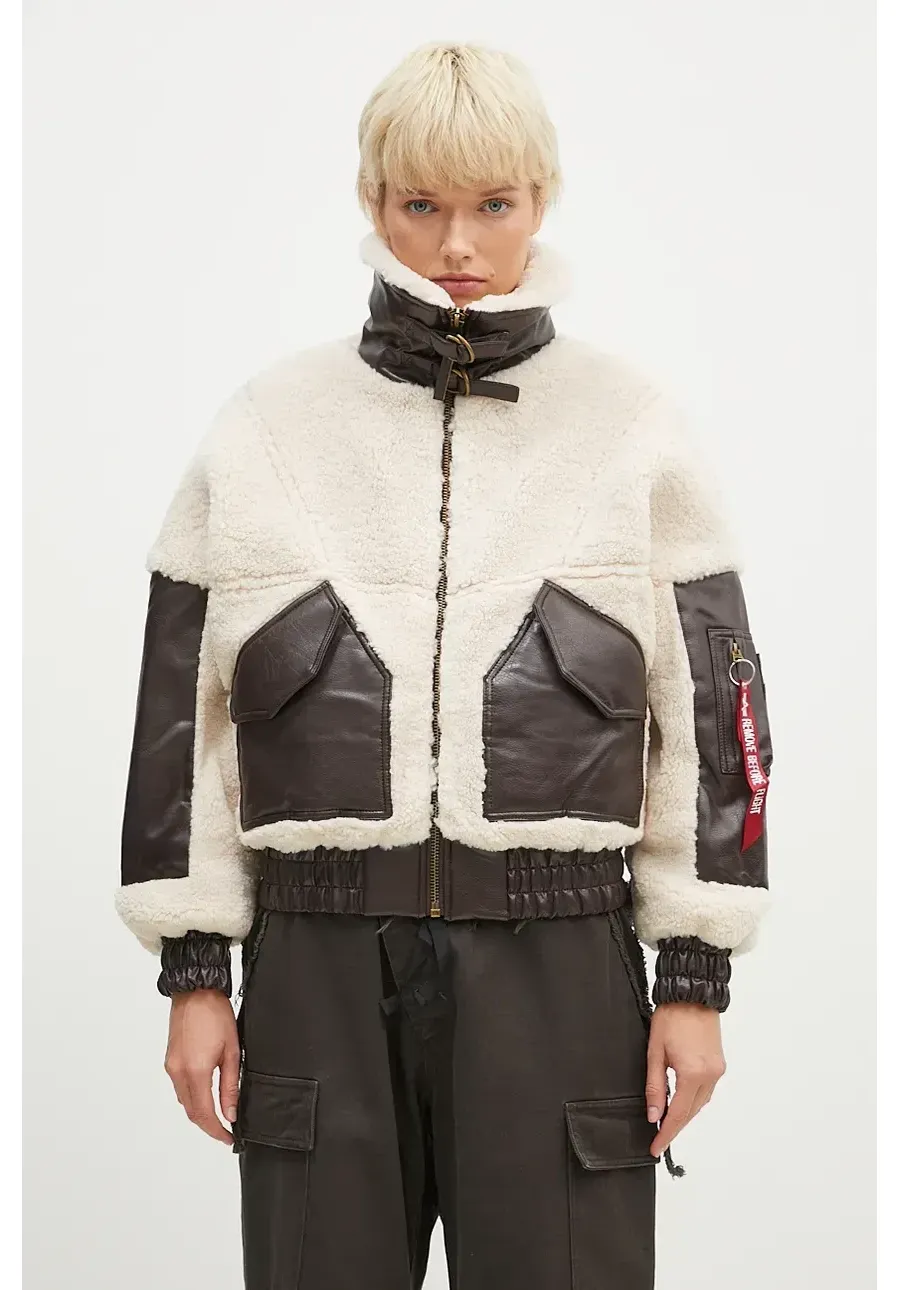 obrazek 1 Alpha Industries kurtka Teddy PU Bomber damska kolor beżowy przejściowa oversize 148001