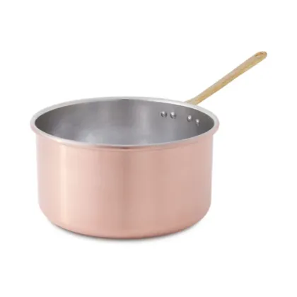 Zdjęcie Głęboki rondel z uchwytem, wykonany z gładkiej miedzi ocynkowanej ø 24 cm - Cu Artigiana
