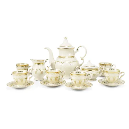 Zdjęcie Stylowy 15-elementowy komplet do kawy mokki z porcelany z kolekcji Ivory wedding sonata – Leander