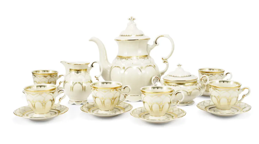 obrazek 1 Stylowy 15-elementowy komplet do kawy mokki z porcelany z kolekcji Ivory wedding sonata – Leander