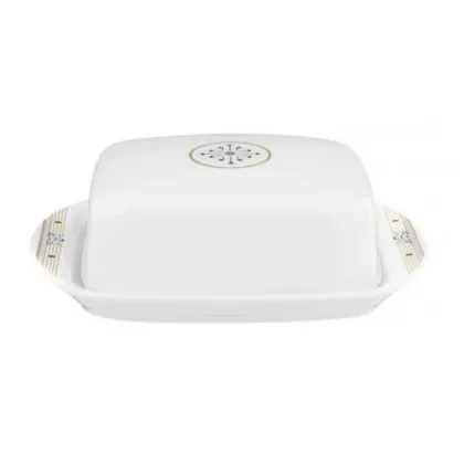 Zdjęcie Prestiżowa porcelanowa maselniczka z pokrywką zdobiona złotym ornamentem – Tettau