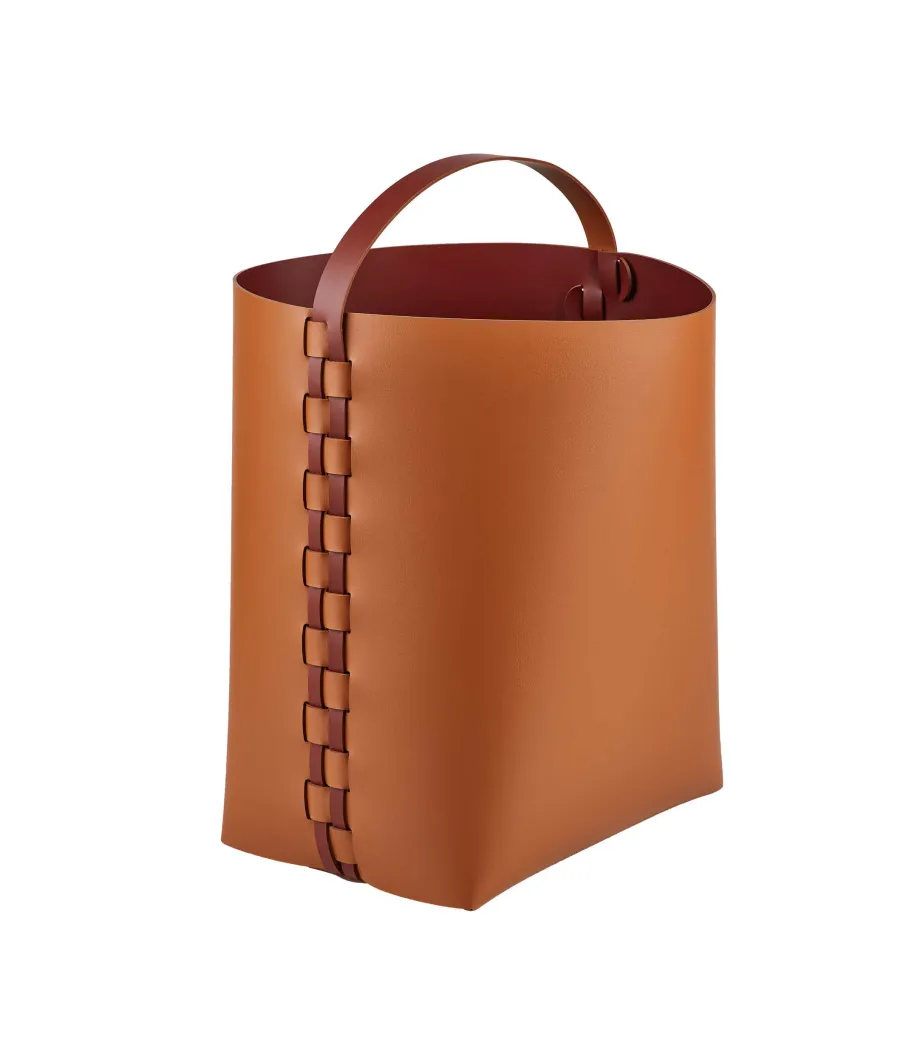 obrazek 1 Skórzany kosz Helena z rączką 35x30xH45 cm w kolorze koniakowym