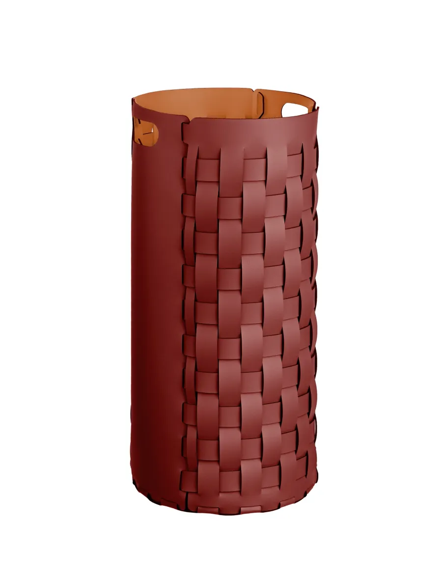 obrazek 1 Elegancki skórzany kosz Bottega Ø33xH68 cm wykonany z bordowej skóry