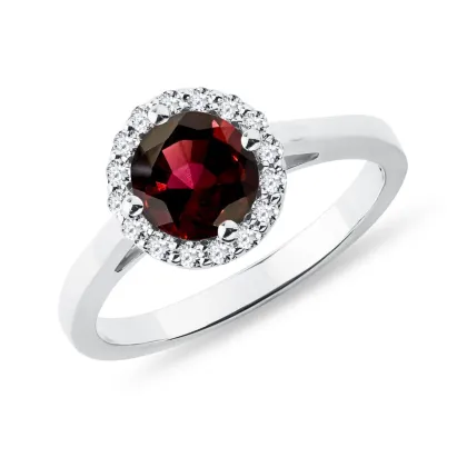 Zdjęcie Pierścionek z białego złota w stylu halo z granatem i brylantami KLENOTA