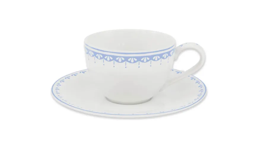 obrazek 1 Czeska filiżanka ze spodkiem z porcelany zdobiona jasnoniebieskim motywem - wariant 2 – Leander