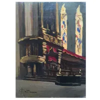 Picture Achille Cattaneo Church interior Oil painting on canvas from the beginning of the 20th century
