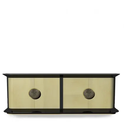 Zdjęcie Komoda z czterema zaokrąglonymi drzwiczkami z efektem matowej kości słoniowej H.75xL.220xP.55 cm