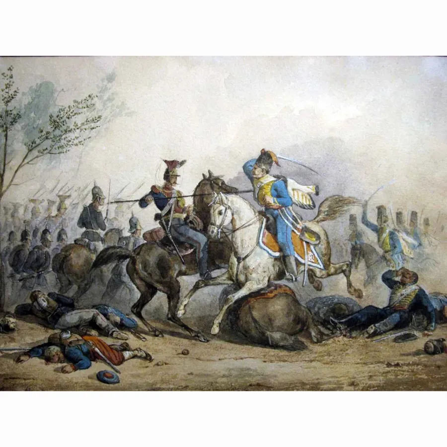 obrazek 1 Gwasz na papierze przedstawiający bitwę związaną z wojną francusko-pruską 1870 r.