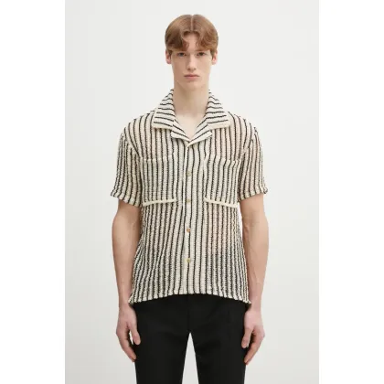 Zdjęcie Andersson Bell koszula Sheer Stripe Knit męska kolor beżowy regular z kołnierzykiem klasycznym atb1235m