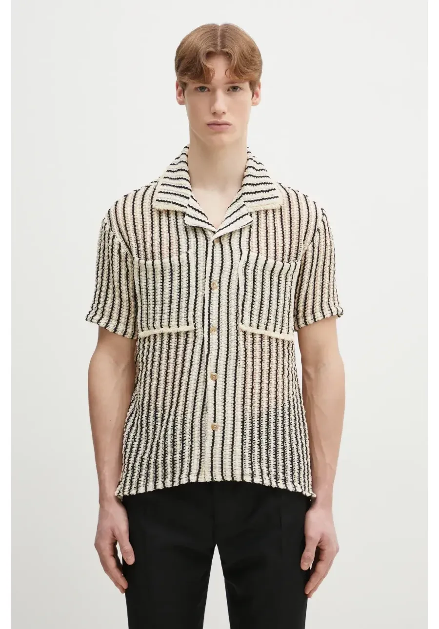 obrazek 1 Andersson Bell koszula Sheer Stripe Knit męska kolor beżowy regular z kołnierzykiem klasycznym atb1235m