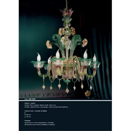 Zdjęcie Wyjątkowy 6-świetlny bursztynowy żyrandol z kwiatami i dekoracjami - Il Paralume Marina