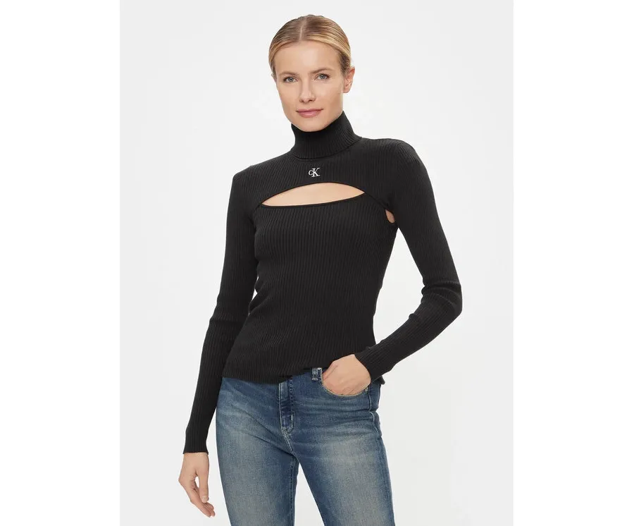 obrazek 1 Calvin Klein Jeans Golf 2 In 1 Cut Out Tight Sweater J20J222621 Czarny Slim Fit