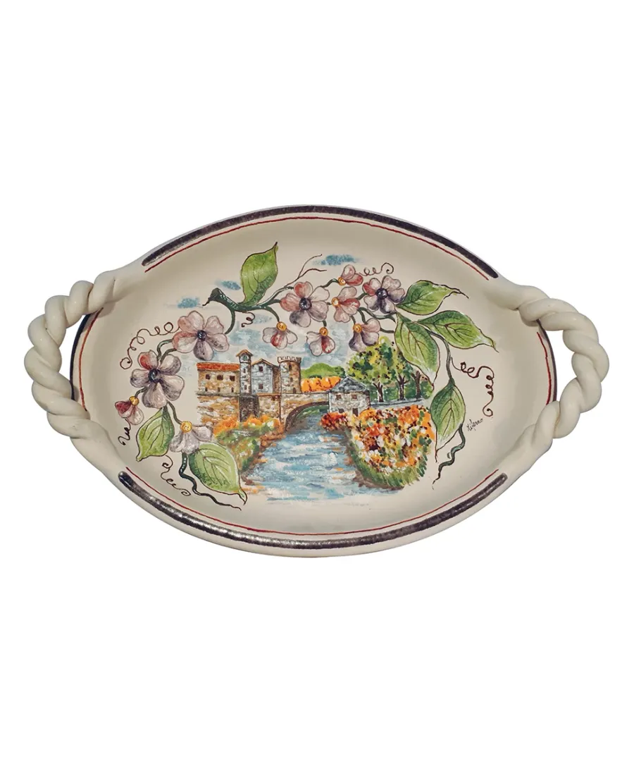 obrazek 1 Piękna włoska ceramiczna taca z przedstawieniem średniowiecznej wioski