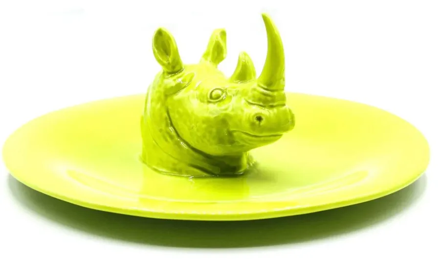 obrazek 2 Wspaniały talerz ceramiczny zdobiony głową nosorożca