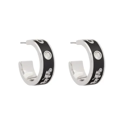 Zdjęcie Coach Kolczyki Enamel Horse & Carriage Hoop Earrings 37479036RHO003 Czarny