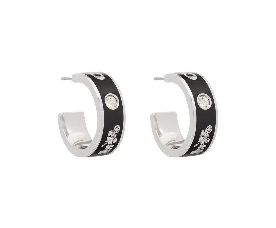 obrazek 1 Coach Kolczyki Enamel Horse & Carriage Hoop Earrings 37479036RHO003 Czarny