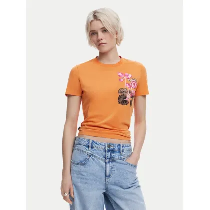 Zdjęcie Desigual T-Shirt Botanical 25SWTK48 Pomarańczowy Slim Fit