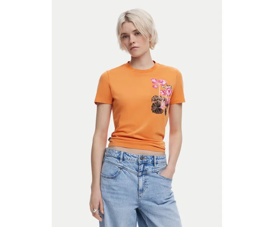 obrazek 1 Desigual T-Shirt Botanical 25SWTK48 Pomarańczowy Slim Fit