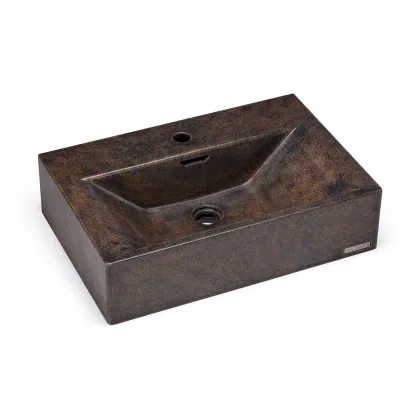 Zdjęcie Stylowa umywalka 60 cm PYXIS BASIC z przelewem, z otworem na baterię – DARK STONE, niebieski, ochra i czarny, lakier matowy