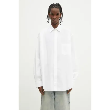 Zdjęcie VETEMENTS koszula bawełniana Monogram Classic męska kolor biały relaxed z kołnierzykiem klasycznym UA66SH400W