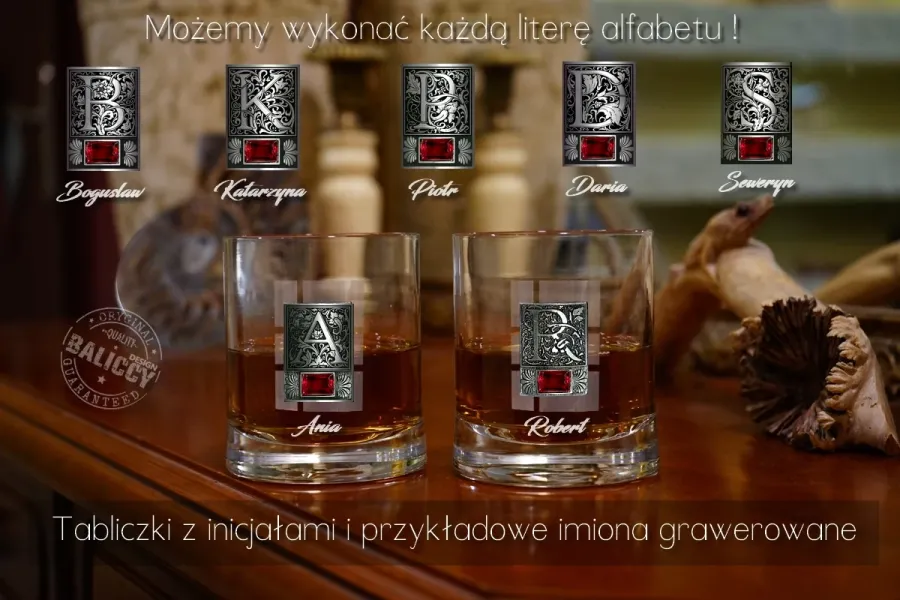 obrazek 5 Szklanka do whisky dla konesera z kryształem rubinowym i inicjałami