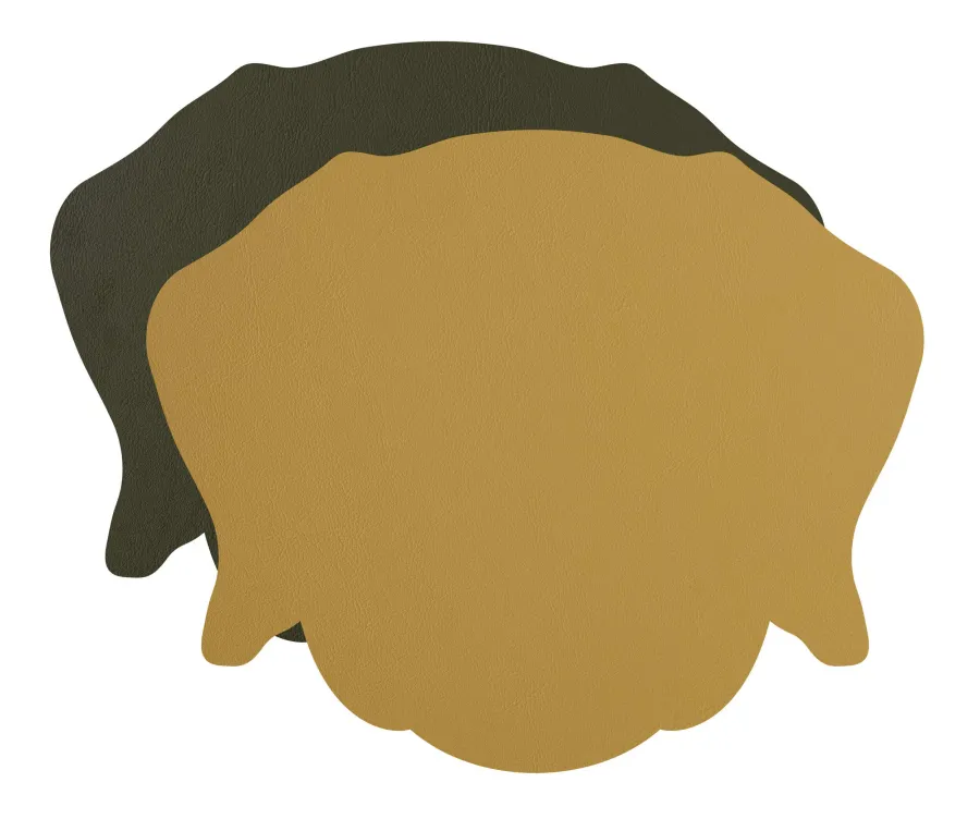 obrazek 1 Wyjątkowa podkładka na stół pod kieliszki - głowa psa wykonana ze skóry w kolorze musztardowym i oliwkowym